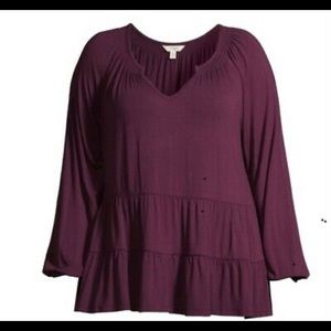 Terra & Sky Women's Purple Plus Tiered Tunic Peasant Top, Size 2X (20W-22W)